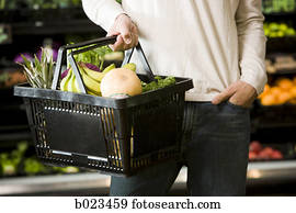 איש, להחזיק, a, סל של קניות