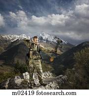 homem, caça, em, a, selva