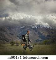 homem, caça, em, a, selva