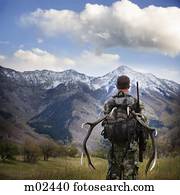 homem, caça, em, a, selva