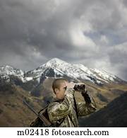 homem, caça, em, a, selva