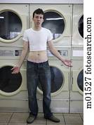 man wearing a shrunken t-shirt