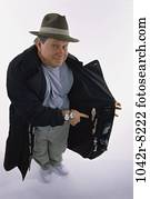 people, coat, hat, senior, salesman, showing people, coat, hat, senior, salesman, showing
