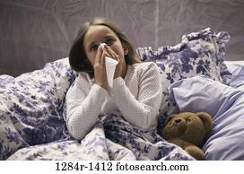 bed, stuffed animal, girl, cold, tissue, health bed, stuffed animal, girl, cold, tissue, health