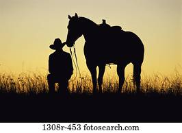 Gras, Menschen, Düften, Western, Sonnenuntergang, Silhouette