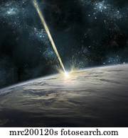 A meteor strikes Earth.