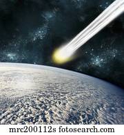 An Earth-like planet facing an imminent collision with a comet.