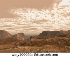 Artist's concept from atop Olympus Mons on the planet Mars.