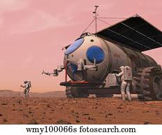 Artist's concept of how a martian motorhome might be realized.