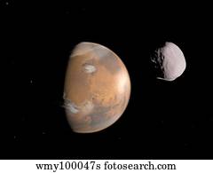 Artist's concept of Mars and it's moon, Dione.