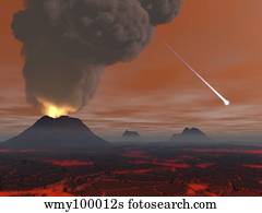 Artist's concept showing how the surface of Earth appeared during the Hadean eon.