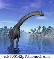 Brachiosaurus dinosaur in a tropical climate.
