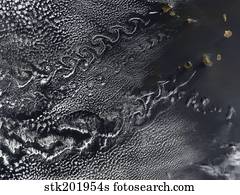 Cloud vortices over the Cape Verde islands.