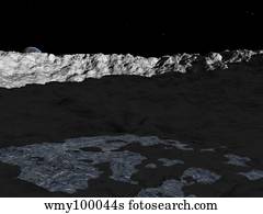 Illustration of a deep crater on the surface of the moon.