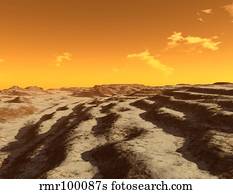 Illustration of terraced terrain surrounding the north pole of Mars.
