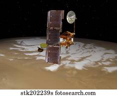 Mars Odyssey spacecraft passes above Mars' south pole.