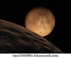Mars seen from its outer moon, Deimos.