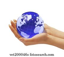 mujer, manos, tenencia, un, tierra, globe.