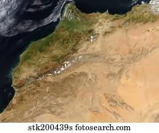 Satellite view of Morocco. 