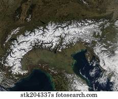 Satellite view of the Alps.