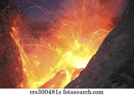 Strombolian type eruption of Batu Tara volcano, Indonesia.