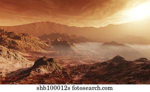 The Martian sun sets over the high walls of Mojave Crater.