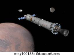 The Phobos mission rocket prepares for approach to the martian moon.