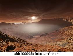 The sun sets over the Eberswalde region of Mars.