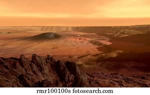 The view from the rim of the caldera of Olympus Mons on Mars.