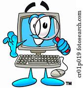 Computer with magnifying glass Computer with magnifying glass