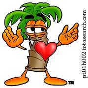 árvore palma, com, coração