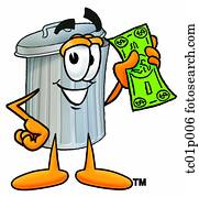 Trash can with money