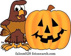 falcão, com, dia das bruxas, abóbora