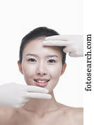 skincare, de, mujer, cara