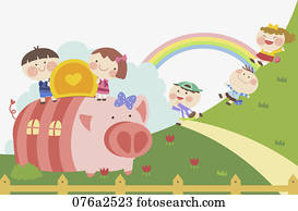 illustration of kids saving money