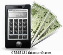 Calculator with paper money