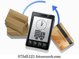 Smart phone with a box and a debit card