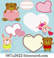 Various types of memo with bear and pink rabbit