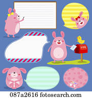 Various types of memo with pink rabbit