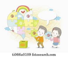 pessoas, pôr, a, votando, quebra-cabeça, junto