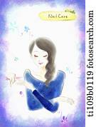 um, senhora, obtendo, prego, cuidado