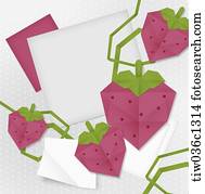 A memo design of origami pink strawberries