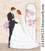 a wedding couple hugging