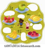 illustration memo template in concept of fruits