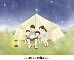 illustration, de, a, famille, dans, camping