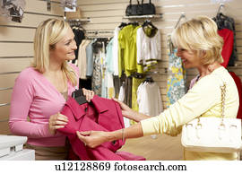 assistente vendas, com, cliente, em, loja roupa