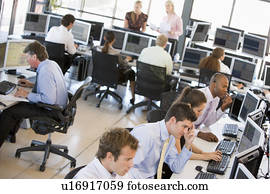 vista, de, ocupado, armazene comerciantes, escritório