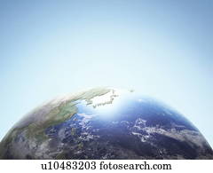 The earth, computer graphic, blue background