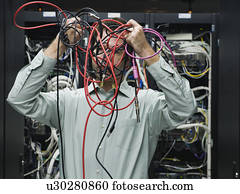 homem, trabalhando, em, dados centram