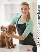 mulher, aparência, cão